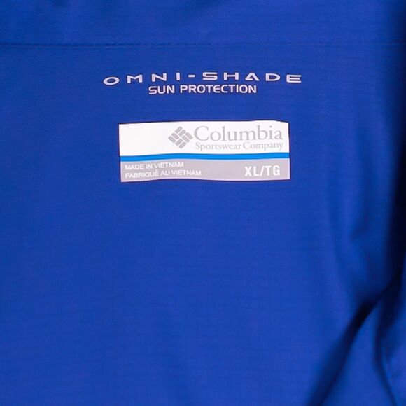 Columbia Womens Shirt Button Up Royal Blue PFG Omni Shade Pleated Pockets Top XL - Picture 3 of 10